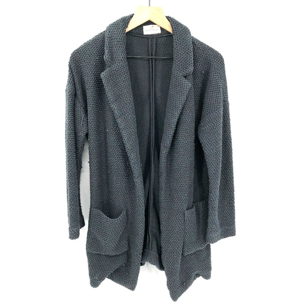 Marine Layer open front blazer birdseye knit jacket sweater blue gray casual S